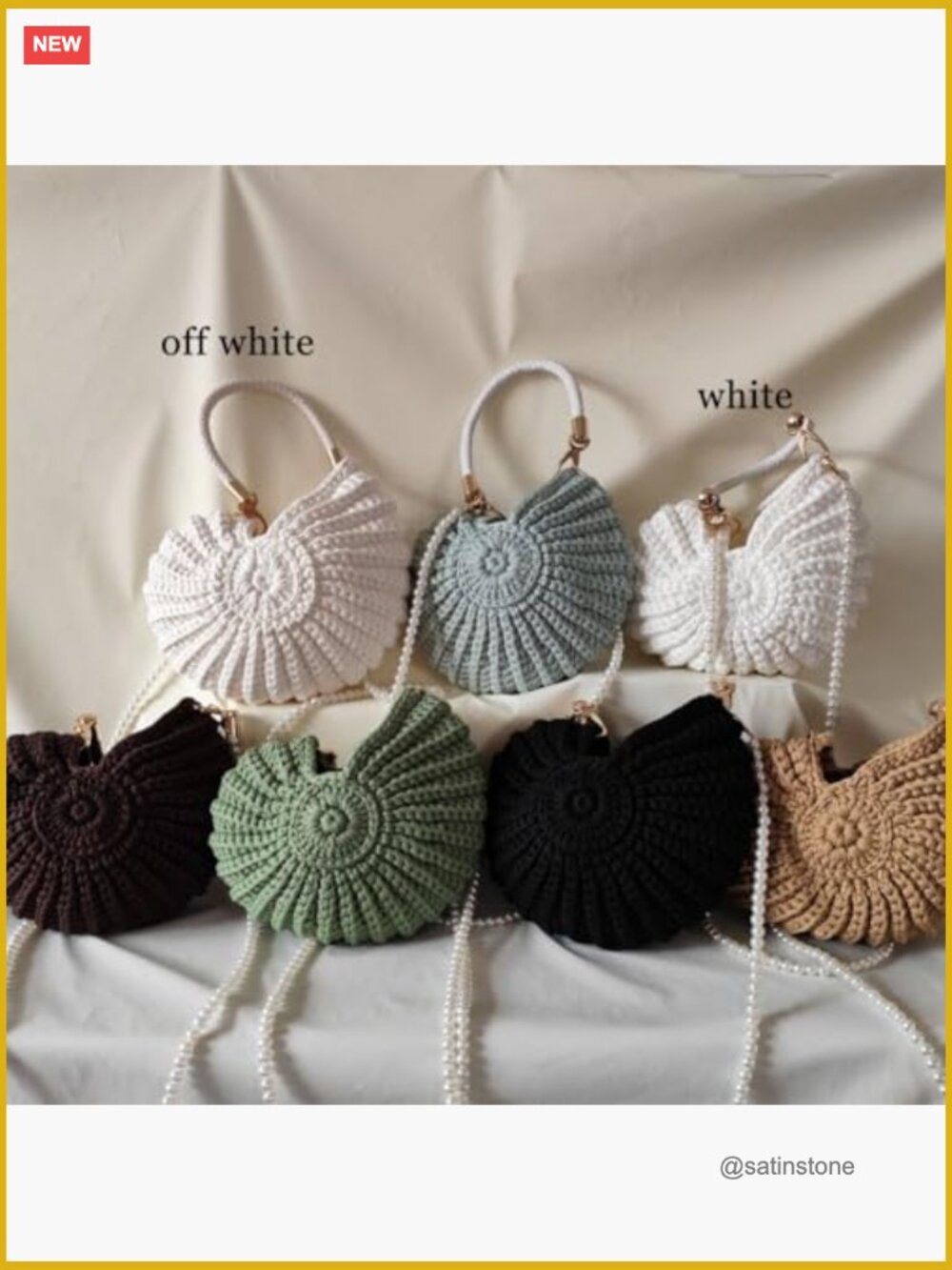 Handmade Crochet Seashell Purse with Pearl Chain Woven Crossbody Beach Bag - Picture 5 of 7